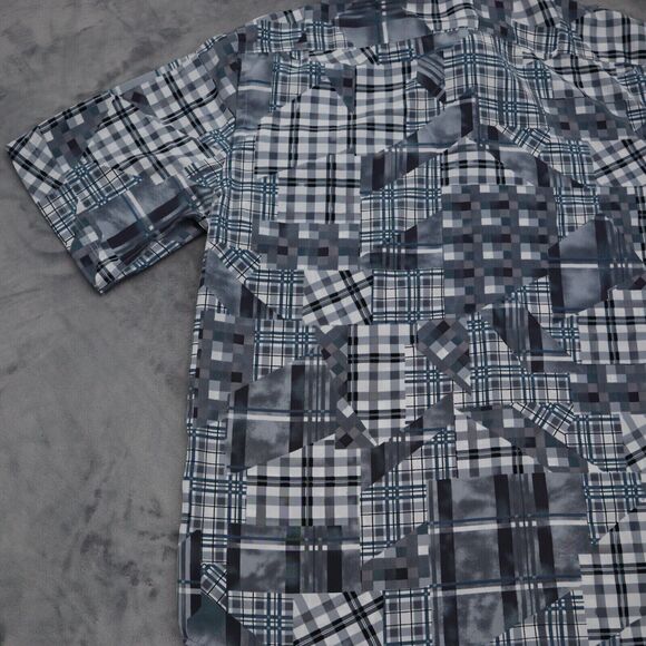 VO5 Shirt Mens L Gray Geometric Cinco En Todo Button Up Short Sleeve Collared - Picture 13 of 15